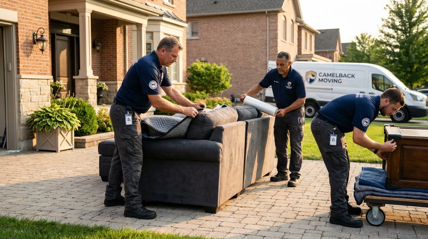Large estate moving crew wrapping furniture in Westwood, CA
